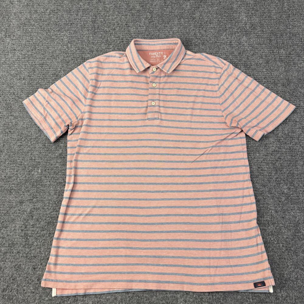 Faherty Polo Shirt Mens Medium Stripe Isle Polo Organic Cotton Casual